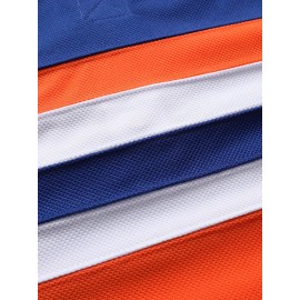 Men's #69 Blue & Orange Ice Hockey Jersey - Embroidered Long Sleeve, Loose Fit V-Neck, Breathable Polyester Fabric for Sports, Casual Wear, and Team Activities, Novelty Hockey Shirt | Embroidered Sports Top | Comfortable Fit, Hockey Stocking Stuffers