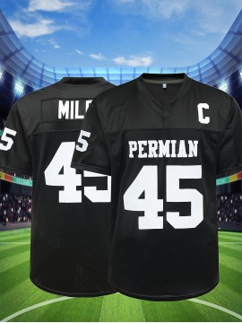 SheLucki Men'S Polyester #45 Embroidered Sports Jersey, Casual & Training V-Neck Rugby Shirt, Breathable, Slight Stretch, Loose Fit, for Daily, Running, Hiking, Outdoor Activities, Adult & Teen, Four Seasons Wear