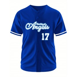 Men's Royal Blue #17 Baseball Jersey - Retro Embroidered 