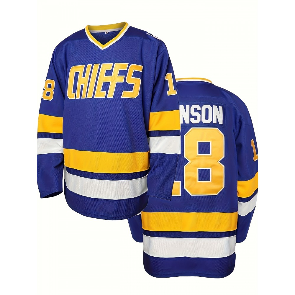 1pc SheLucki Men'S Ice Hockey Jersey - Polyester V-Neck Sweatshirt with Embroidered Lettering, Loose Fit Long Sleeve Top for Sports, Casual, Outdoor Activities - All Seasons