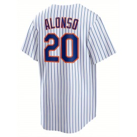 Men's White Striped #20 Baseball Shirt - Breathable Button-Up V-Neck with Letter Design, Loose Fit for Training, Games & Casual Wear | All-Season Sportswear for Men & Teens, Baseball Jersey, Quality Embroidery Detail