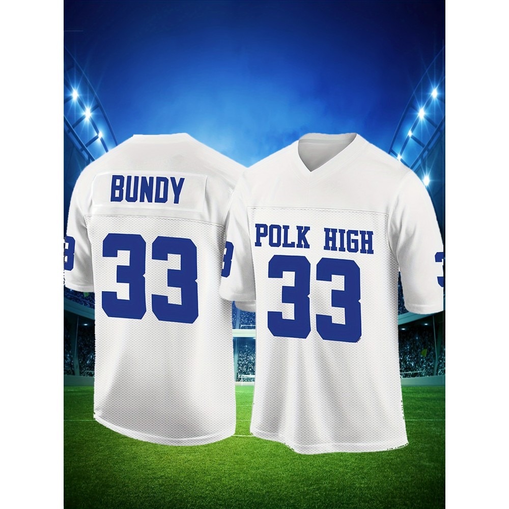 Men's White # 33 Rugby Shirt With Loose Embroidered Sports, Fashionable, Casual, Street Breathable Rugby Top