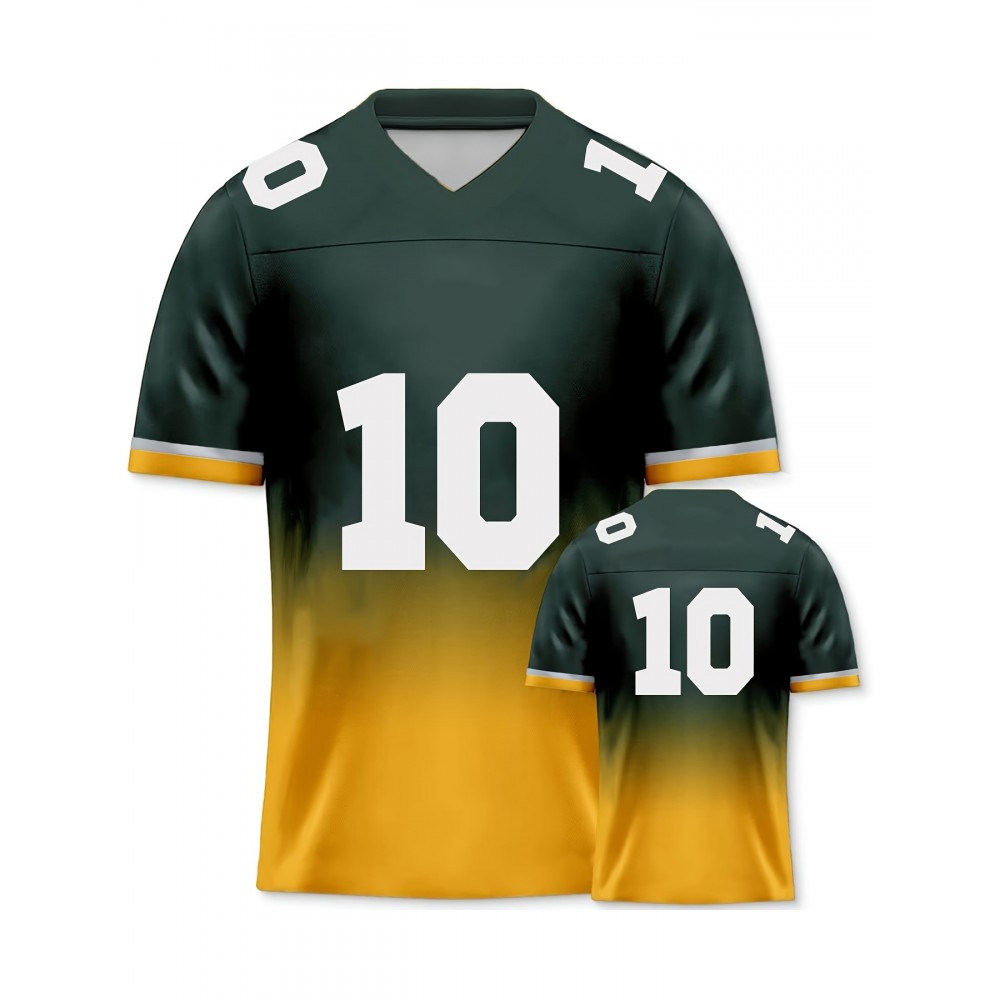 Men's Green Bay #10 Polyester Green Football Jersey, Men Gradient V-Neck Sports Shirt With Slight Stretch, Breathable Casual Knit Fabric For All Seasons, Loose Fit Adult & Teen, Fans Gift Men Youth