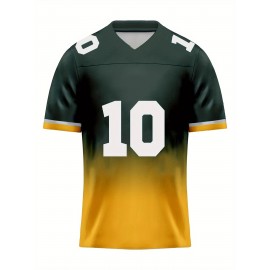 Men's Green Bay #10 Polyester Green Football Jersey, Men Gradient V-Neck Sports Shirt With Slight Stretch, Breathable Casual Knit Fabric For All Seasons, Loose Fit Adult & Teen, Fans Gift Men Youth