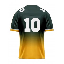 Men's Green Bay #10 Polyester Green Football Jersey, Men Gradient V-Neck Sports Shirt With Slight Stretch, Breathable Casual Knit Fabric For All Seasons, Loose Fit Adult & Teen, Fans Gift Men Youth