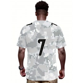 Men's Arctic Camo Houston #7 Polyester Football Jersey, Men V-Neck Sports Shirt With Slight Stretch, Breathable Casual Knit Fabric For All Seasons, Loose Fit Adult, Fans Gift Men, For Training Competition Festival Party Outdoor Sports