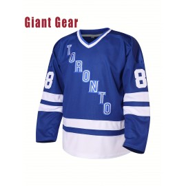 Men'S Ice Hockey Shirt # 88 Embroidered Details - Perfect For Sports And Casual Wear Blue Size S-3XL