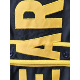 Men's #3 Bear Embroidered Baseball Jersey - Black & Yellow, Loose Fit, Breathable V-Neck, Casual Streetwear for Sports & Outdoor Activities, Outdoor Activewear | Striped Sports Shirt | Durable Embroidery