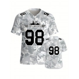 Men's Arctic Camo Las Vegas #98 Polyester Football Jersey, Men V-Neck Sports Shirt With Slight Stretch, Breathable Casual Knit Fabric For All Seasons, Loose Fit Adult, Fans Gift Men, For Training Competition Festival Party Outdoor Sports