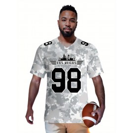 Men's Arctic Camo Las Vegas #98 Polyester Football Jersey, Men V-Neck Sports Shirt With Slight Stretch, Breathable Casual Knit Fabric For All Seasons, Loose Fit Adult, Fans Gift Men, For Training Competition Festival Party Outdoor Sports