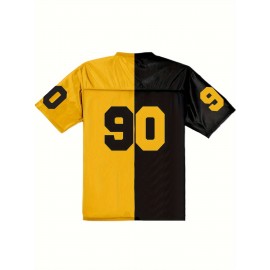Men's Pittsburgh #90 Polyester Football Jersey T Shirts, Yellow And Black Stitching V-Neck Sports Shirt With Slight Stretch, Breathable Casual Knit Fabric For All Seasons, Loose Fit Adult & Teen, Fans Gift Men Youth
