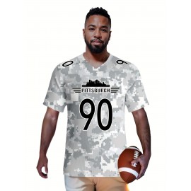 Men's Arctic Camo Pittsburgh #90 Polyester Football Jersey Men, Men V-Neck Sports Shirt With Slight Stretch, Breathable Casual Knit Fabric For All Seasons, Loose Fit Adult, Fans Gift Men, For Training Competition Festival Party Outdoor Sports