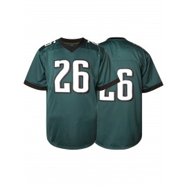 Men's Green #26 Embroidered Football Jersey - Breathable Knit V-Neck Shirt, Elastic Design for Team Sports & Casual Wear, Machine Washable, Spring/Summer/Fall, Sizes S-3XL