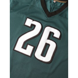 Men's Green #26 Embroidered Football Jersey - Breathable Knit V-Neck Shirt, Elastic Design for Team Sports & Casual Wear, Machine Washable, Spring/Summer/Fall, Sizes S-3XL