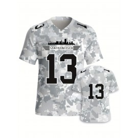 Men's Arctic Camo San Francisco #13 Polyester Football Jersey, Men V-Neck Sports Shirt With Slight Stretch, Breathable Casual Knit Fabric For All Seasons, Loose Fit Adult, Fans Gift Men, For Training Competition Festival Party Outdoor Sports