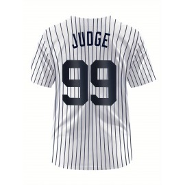 Men'S Black And White Stripe # 99 Baseball Shirt, Loose Embroidered Sports, Fashionable And Casual, Street Breathable