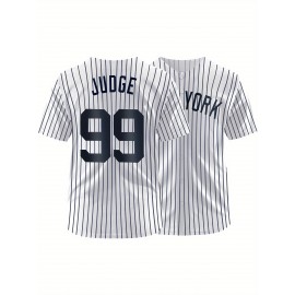 Men'S Black And White Stripe # 99 Baseball Shirt, Loose Embroidered Sports, Fashionable And Casual, Street Breathable