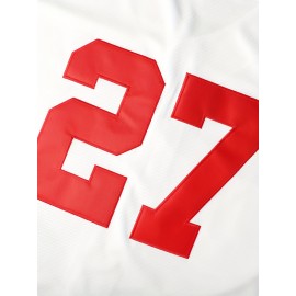 [Casual Style] Men's #27 White Baseball Jersey - Breathable V-Neck, Loose Fit with 