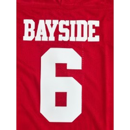 Men's #6 BaySide Red American Football Jersey - Embroidered Polyester, V-Neck, Striped Accents, Sizes S-XXXL - Ideal for Team Sports, Casual Wear & Outdoor Activities