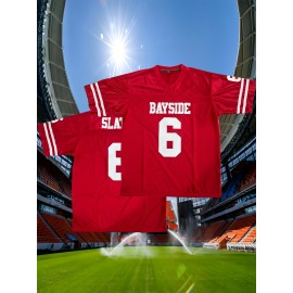 Men's #6 BaySide Red American Football Jersey - Embroidered Polyester, V-Neck, Striped Accents, Sizes S-XXXL - Ideal for Team Sports, Casual Wear & Outdoor Activities