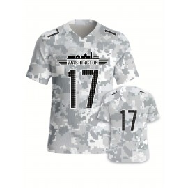 Men's Arctic Camo Washington #17 Polyester Football Jersey, Men V-Neck Sports Shirt With Slight Stretch, Breathable Casual Knit Fabric For All Seasons, Loose Fit Adult, Fans Gift Men, For Training Competition Festival Party Outdoor Sports