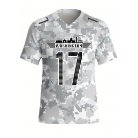Men's Arctic Camo Washington #17 Polyester Football Jersey, Men V-Neck Sports Shirt With Slight Stretch, Breathable Casual Knit Fabric For All Seasons, Loose Fit Adult, Fans Gift Men, For Training Competition Festival Party Outdoor Sports