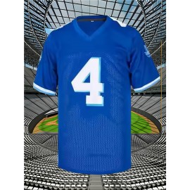 Men's #4 Embroidered V-Neck Rugby Jersey - Breathable Polyester, Loose Fit for Street Sports, Team Activities & Casual Wear