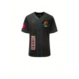 SheLucki Men'S Polyester Baseball Jersey, V-Neck, Slight Stretch, Embroidered, Loose Fit, for Sports, Casual, Daily Wear, Adult & Teen Unisex Style, Four Seasons