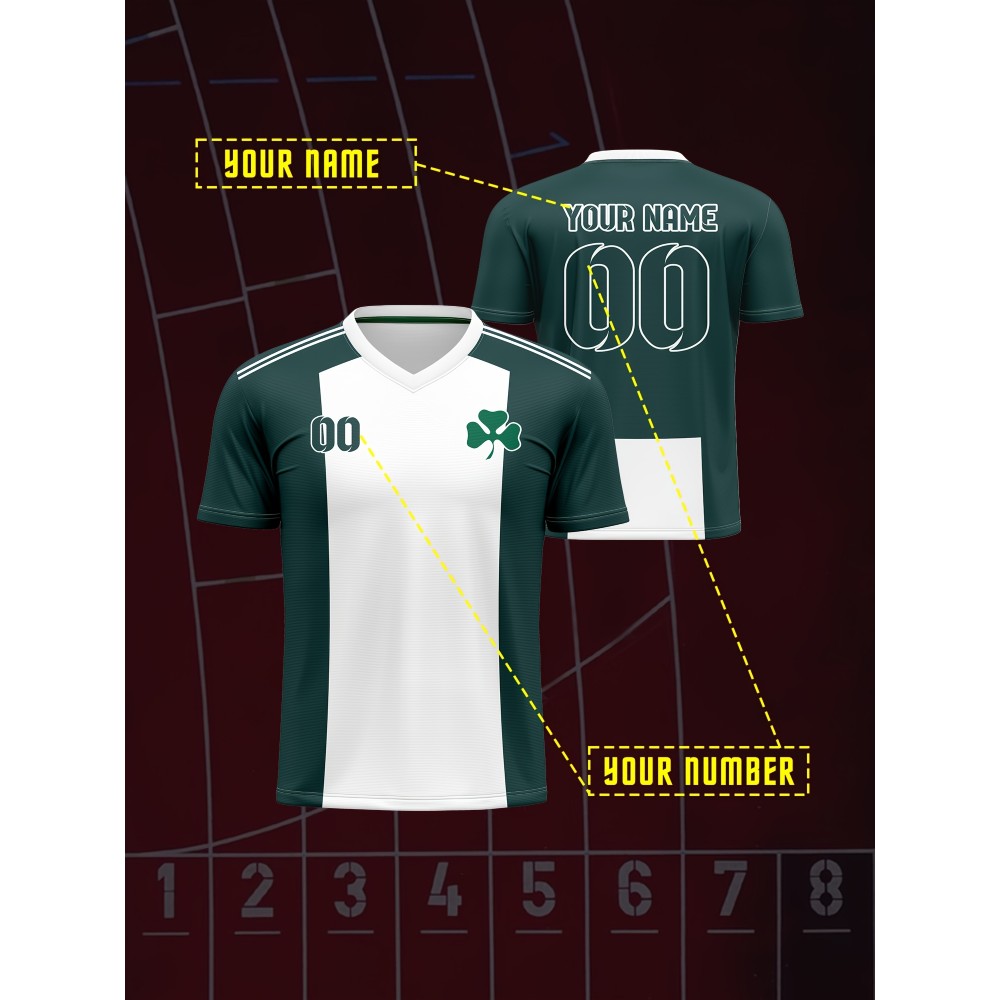 1pc Customizable Kids Soccer Jersey T-Shirt, V-Neck Polyester Knit with Full Print Design, Casual Sports Streetwear for Boys and Girls, Preppy Style for Beach, Parties, and Outdoor Activities - Spring/Summer/Autumn