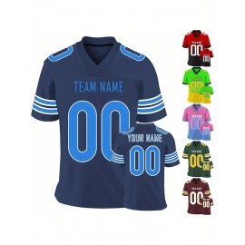 Customizable Football Jersey - Personalized Name & Number, Classic V-Neck Style with Blue & White Stripes, Perfect for Sports, Travel, or Photo Shoots, Sports Fan Apparel | Classic Vneck Style | Durable Fabric, Football Jersey