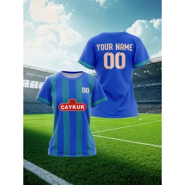 Customizable Plus Size Women'S Soccer Jersey - Personalized Team Name & Number, Breathable Athletic Shirt with 