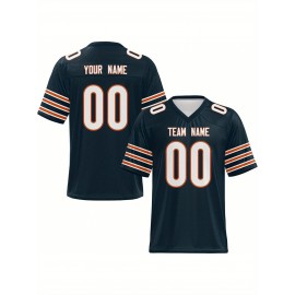 Custom Football Jersey - Personalized Name & Number, Breathable Fabric, V-Neck Design for Team Uniforms & Casual Sports Wear - Brown with White & Orange Accents, Summer Athletic Apparel, Custom Football Jersey, Comfortable Sports Apparel