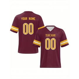 Custom Football Jersey - Personalized Name & Number, Breathable Fabric, V-Neck Design for Team Uniforms & Casual Sports Wear - Brown with White & Orange Accents, Summer Athletic Apparel, Custom Football Jersey, Comfortable Sports Apparel