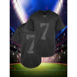Men'S American Football Sweatshirt, # 7 Black Breathable V-neck Embroidered Polyester Sportswear, Suitable For Street, Team Sports, Beach, Loose Knitted Fabric, S-3XL